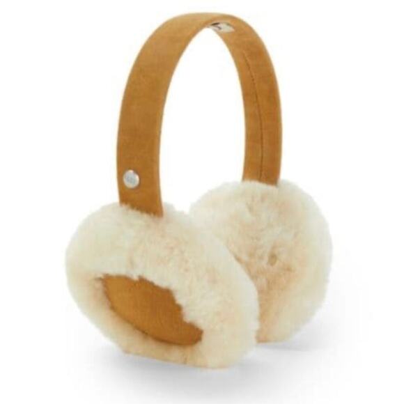 UGG Accessories - Ugg Shearling Fur Suede Leather Earmuffs Chestnut Brown White Cream Ear Muffs